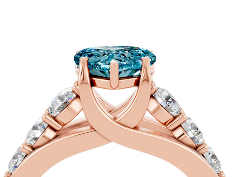 Rose gold Heart Cut Blue Topaz Engagement Ring with Pavé Band and Four-Prong Setting_4