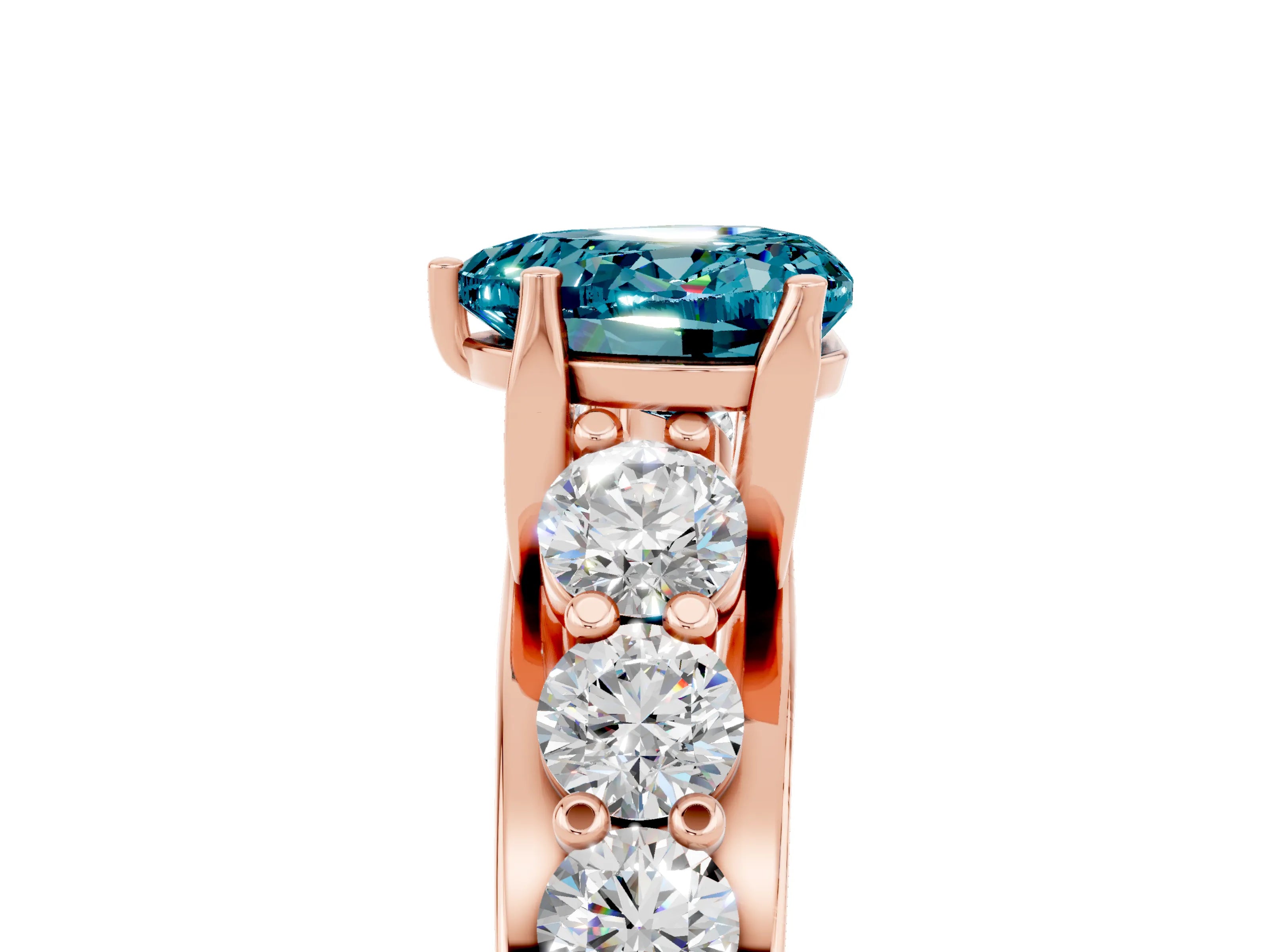 Rose gold Heart Cut Blue Topaz Engagement Ring with Pavé Band and Four-Prong Setting_5