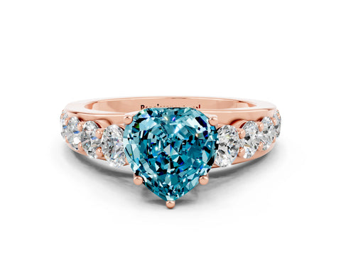Rose gold Heart Cut Blue Topaz Engagement Ring with Pavé Band and Four-Prong Setting