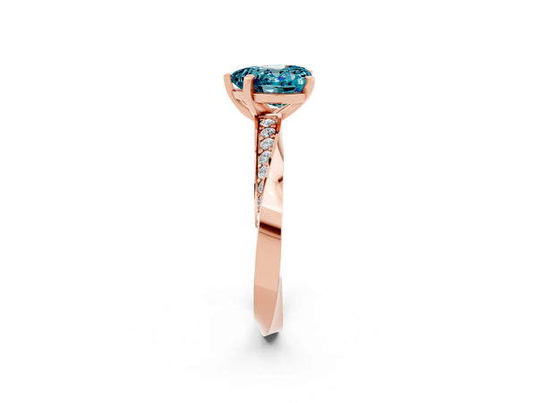 Rose gold Heart Cut Blue Topaz Engagement Ring with Side Stone Accents and Four-Prong Setting