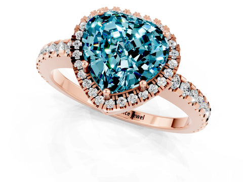 Rose gold Heart Cut Blue Topaz Halo Engagement Ring with Pavé Band and Prong Setting_13
