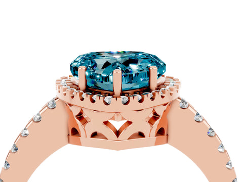 Rose gold Heart Cut Blue Topaz Halo Engagement Ring with Pavé Band and Prong Setting_16