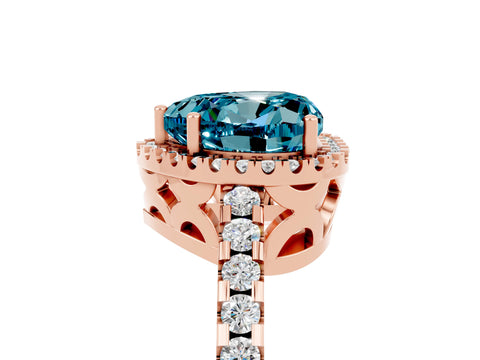 Rose gold Heart Cut Blue Topaz Halo Engagement Ring with Pavé Band and Prong Setting_17