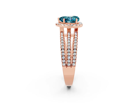 Rose gold Heart Cut Blue Topaz Halo Engagement Ring with Split Shank and Four-Prong Setting_2