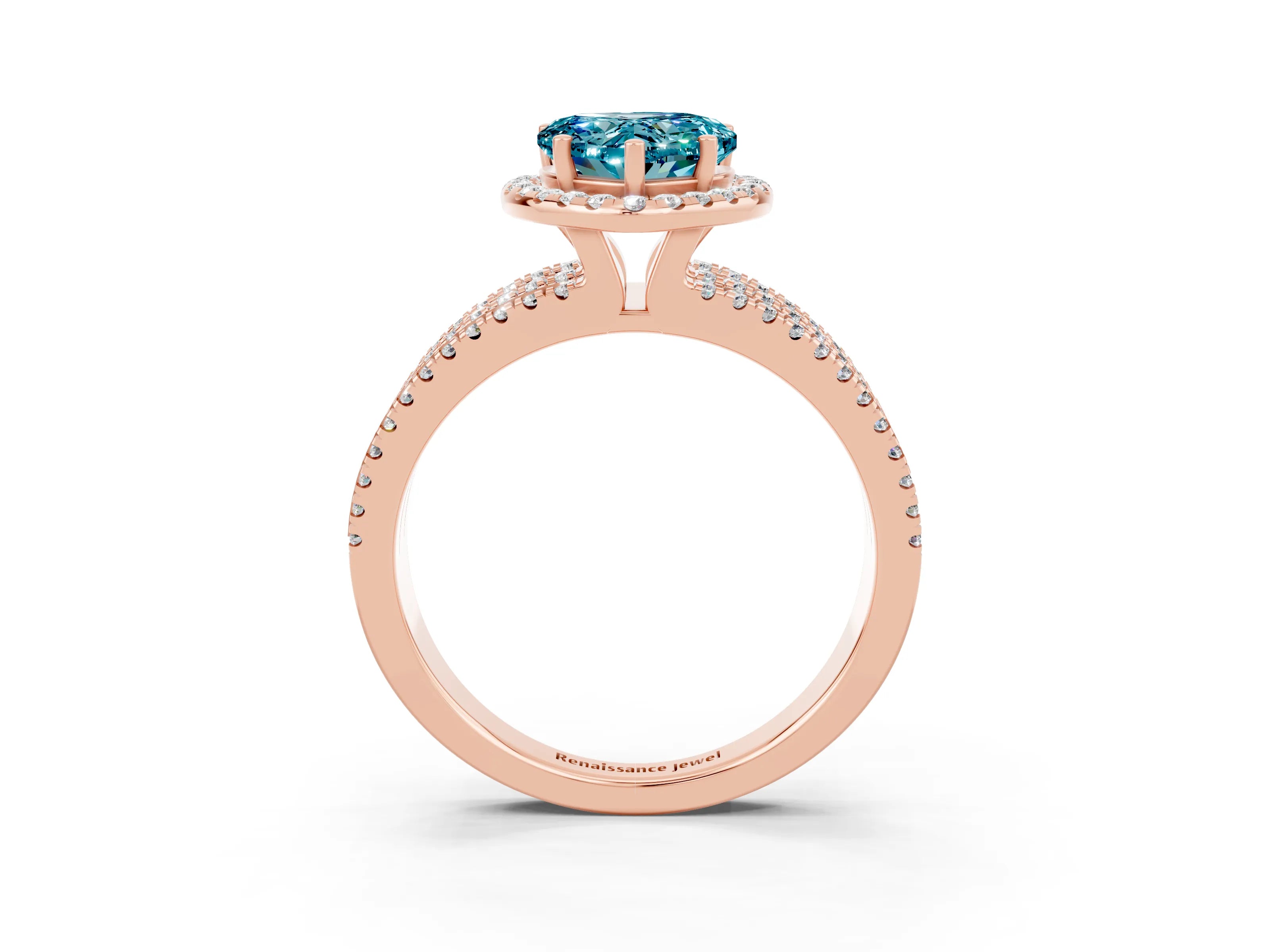 Rose gold Heart Cut Blue Topaz Halo Engagement Ring with Split Shank and Four-Prong Setting_3