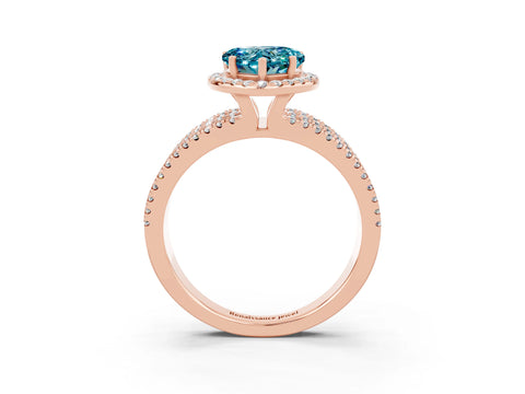 Rose gold Heart Cut Blue Topaz Halo Engagement Ring with Split Shank and Four-Prong Setting_3