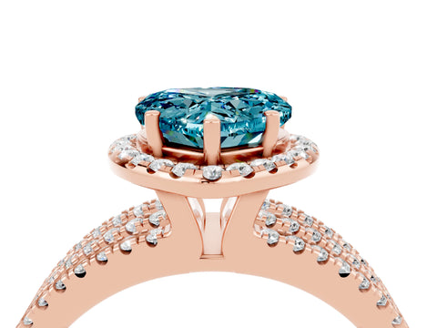 Rose gold Heart Cut Blue Topaz Halo Engagement Ring with Split Shank and Four-Prong Setting_4