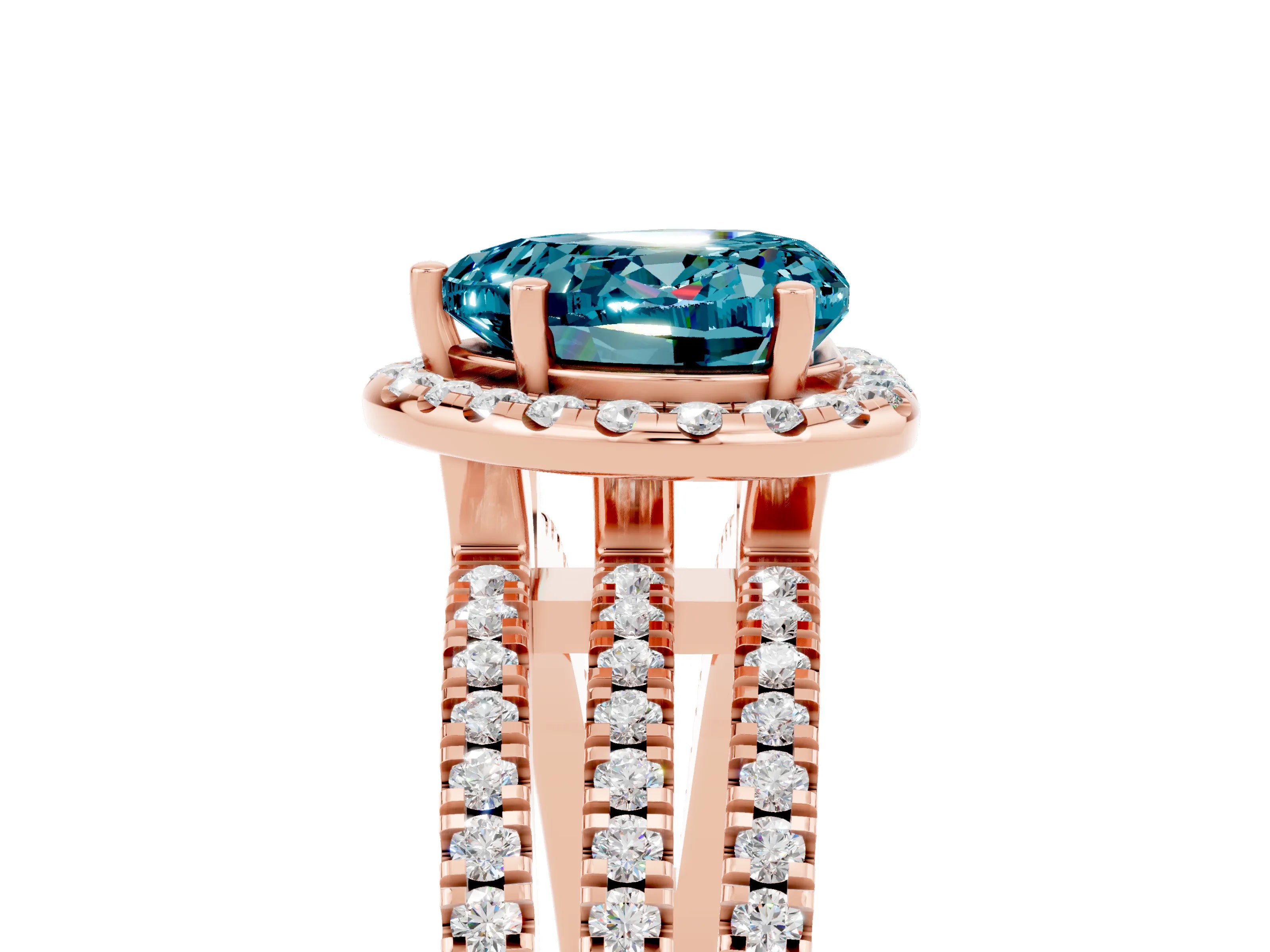 Rose gold Heart Cut Blue Topaz Halo Engagement Ring with Split Shank and Four-Prong Setting_5