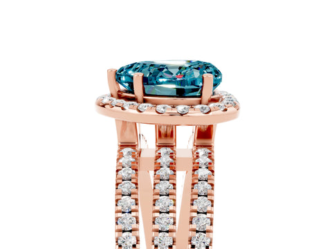 Rose gold Heart Cut Blue Topaz Halo Engagement Ring with Split Shank and Four-Prong Setting_5