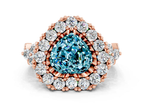 Rose gold Heart Cut Blue Topaz Halo Ring with Pavé Band and Four-Prong Setting_12