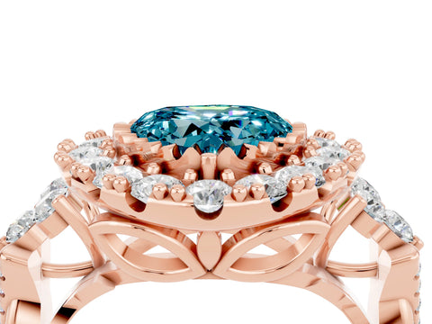 Rose gold Heart Cut Blue Topaz Halo Ring with Pavé Band and Four-Prong Setting_16
