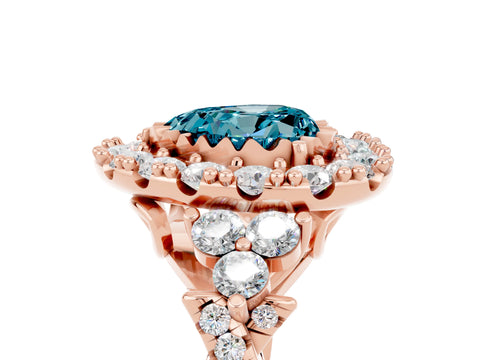 Rose gold Heart Cut Blue Topaz Halo Ring with Pavé Band and Four-Prong Setting_17