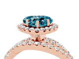 Rose gold Heart Cut Blue Topaz Halo Ring with Round Split Shank and Prong Setting_52
