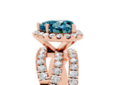 Rose gold Heart Cut Blue Topaz Halo Ring with Round Split Shank and Prong Setting_53