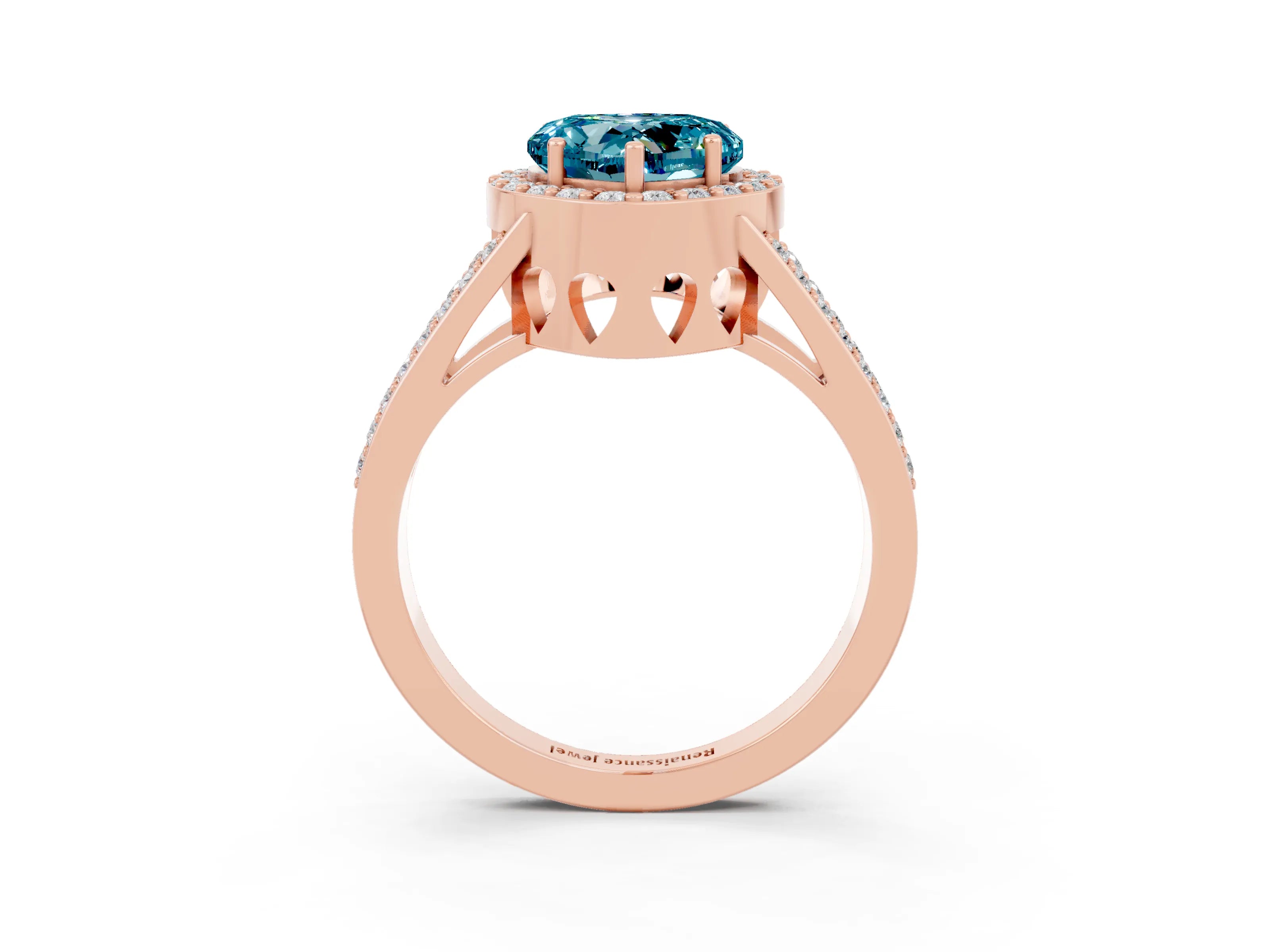 Rose gold Heart Cut Blue Topaz Halo Ring with Split Shank U-Prong Band and Four-Prong Setting_3