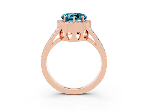 Rose gold Heart Cut Blue Topaz Halo Ring with Split Shank U-Prong Band and Four-Prong Setting_3