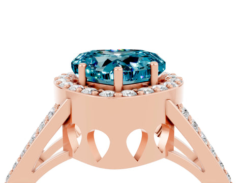 Rose gold Heart Cut Blue Topaz Halo Ring with Split Shank U-Prong Band and Four-Prong Setting_4
