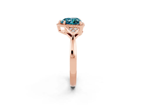 Rose gold Heart Cut Blue Topaz Halo Ring with Tapered Band and Four-Prong Setting_2
