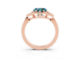Rose gold Heart Cut Blue Topaz Halo Ring with Tapered Band and Four-Prong Setting_3