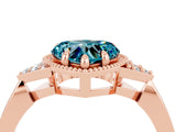 Rose gold Heart Cut Blue Topaz Halo Ring with Tapered Band and Four-Prong Setting_4