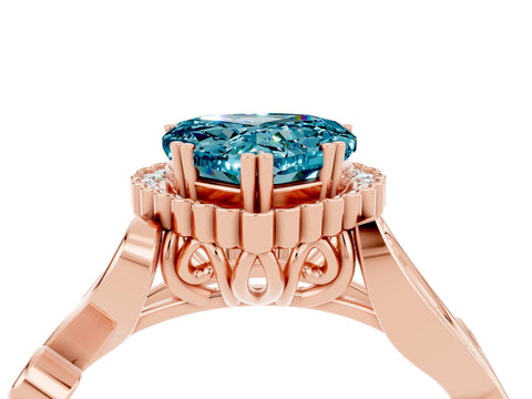 Rose gold Heart Cut Blue Topaz Halo Ring with Vintage Split Shank and Four-Prong Setting_4