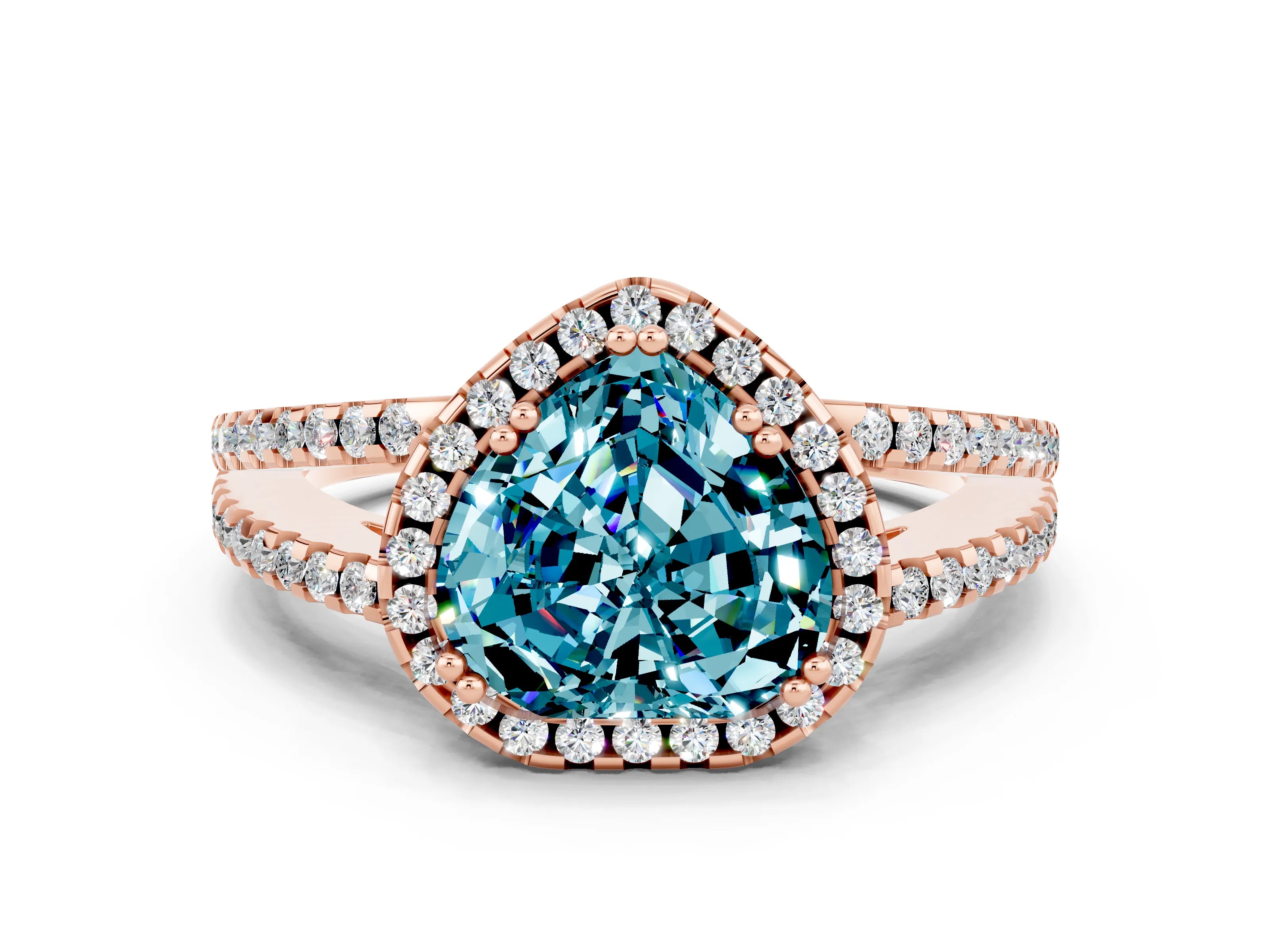 Rose gold Heart Cut Blue Topaz Halo Split Shank Engagement Ring_12