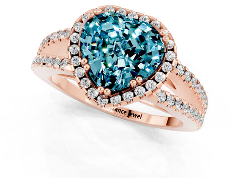Rose gold Heart Cut Blue Topaz Halo Split Shank Engagement Ring_13