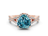 Rose gold Heart Cut Blue Topaz Halo Twist Band Solitaire Prong Setting Ring