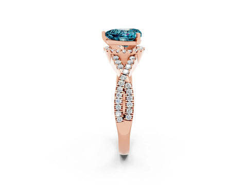 Rose gold Heart Cut Blue Topaz Halo Twist Band Solitaire Prong Setting Ring_2