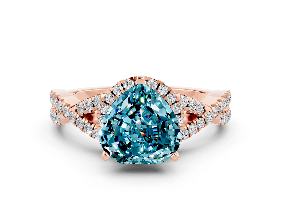 Rose gold Heart Cut Blue Topaz  Halo Twist Band Solitaire Prong Setting Ring_36