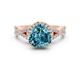 Rose gold Heart Cut Blue Topaz  Halo Twist Band Solitaire Prong Setting Ring_36