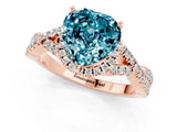 Rose gold Heart Cut Blue Topaz  Halo Twist Band Solitaire Prong Setting Ring_37