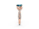 Rose gold Heart Cut Blue Topaz  Halo Twist Band Solitaire Prong Setting Ring_38