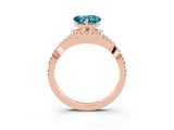 Rose gold Heart Cut Blue Topaz  Halo Twist Band Solitaire Prong Setting Ring_39