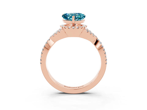 Rose gold Heart Cut Blue Topaz Halo Twist Band Solitaire Prong Setting Ring_3
