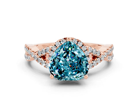 Rose gold Heart Cut Blue Topaz Halo Twist Band Solitaire Prong Setting Ring