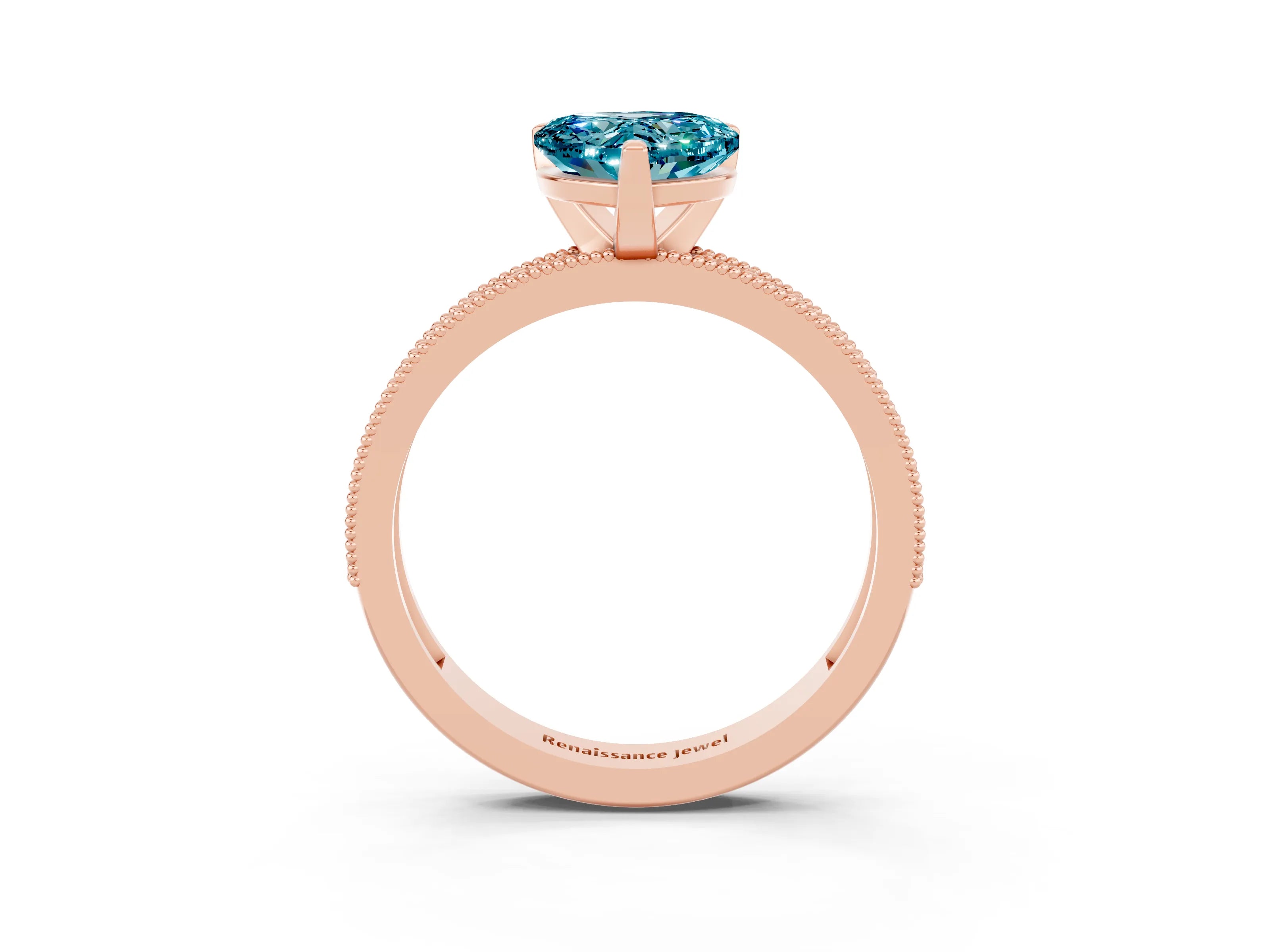 Rose gold Heart Cut Blue Topaz Milgrain Pavé Engagement Ring with Four-Prong Setting_15