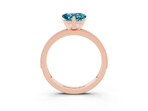 Rose gold Heart Cut Blue Topaz Milgrain Pavé Engagement Ring with Four-Prong Setting_15