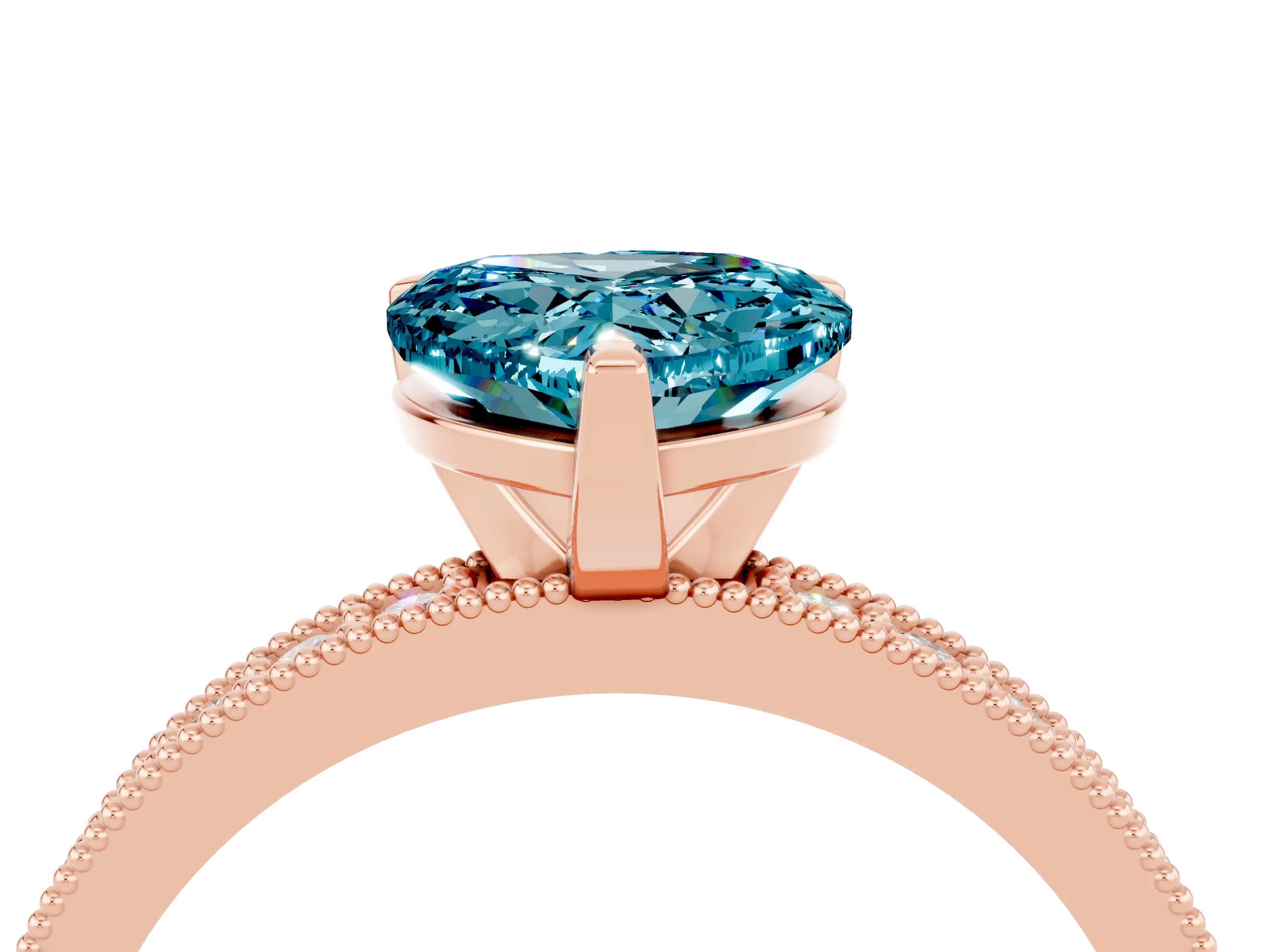 Rose gold Heart Cut Blue Topaz Milgrain Pavé Engagement Ring with Four-Prong Setting_16