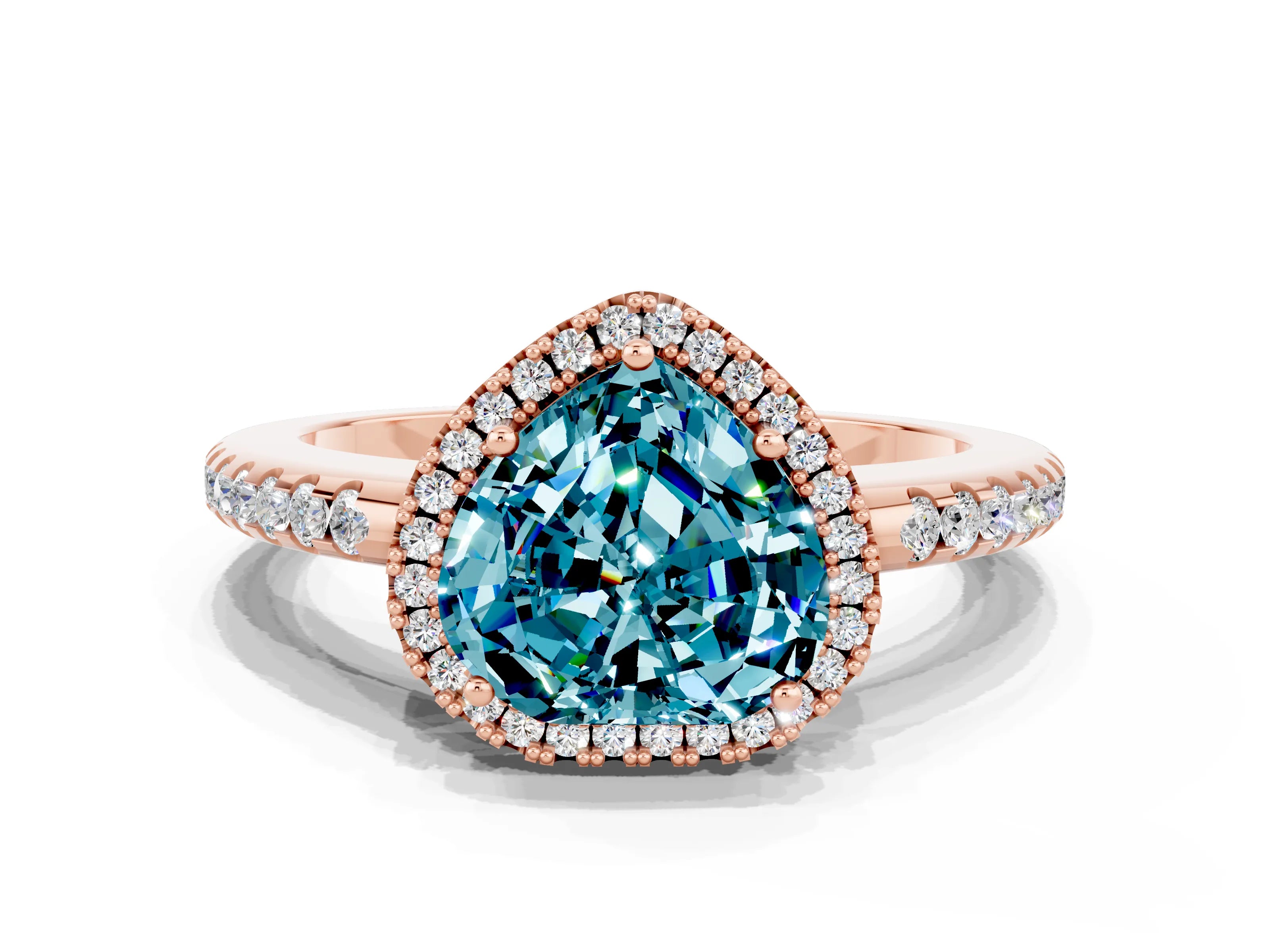 Rose gold Heart Cut Blue Topaz Pavé Halo Ring with Four-Prong Setting_12
