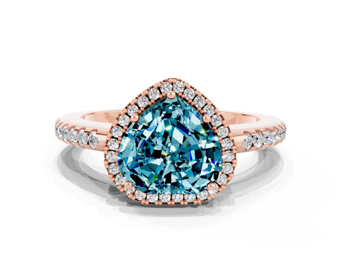 Rose gold Heart Cut Blue Topaz Pavé Halo Ring with Four-Prong Setting_12