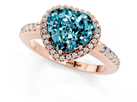 Rose gold Heart Cut Blue Topaz Pavé Halo Ring with Four-Prong Setting_13