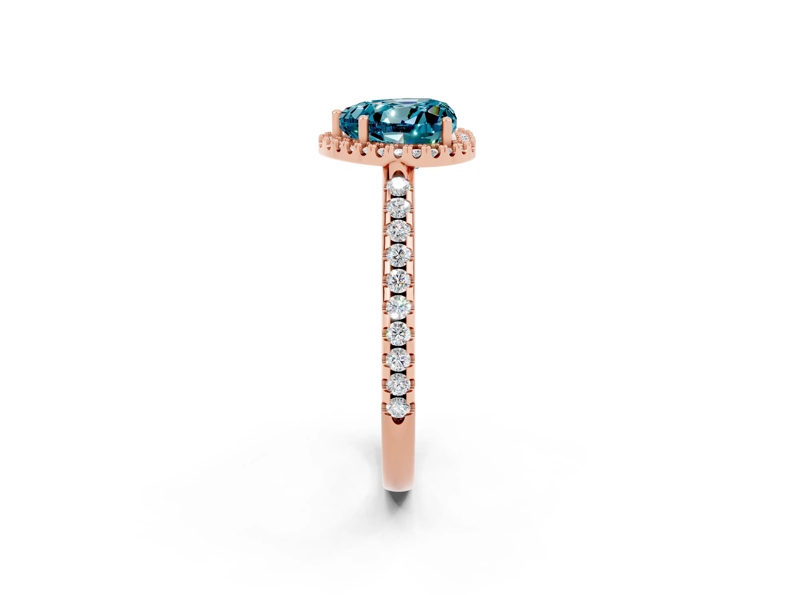 Rose gold Heart Cut Blue Topaz Pavé Halo Ring with Four-Prong Setting_14