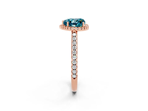 Rose gold Heart Cut Blue Topaz Pavé Halo Ring with Four-Prong Setting_14