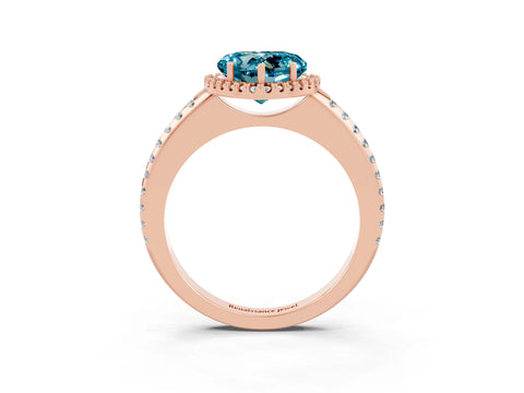 Rose gold Heart Cut Blue Topaz Pavé Halo Ring with Four-Prong Setting_15