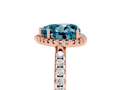 Rose gold Heart Cut Blue Topaz Pavé Halo Ring with Four-Prong Setting_17