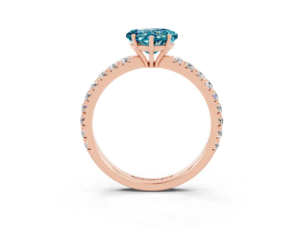 Rose gold Heart Cut Blue Topaz Pavé Solitaire Engagement Ring with Four-Prong Setting