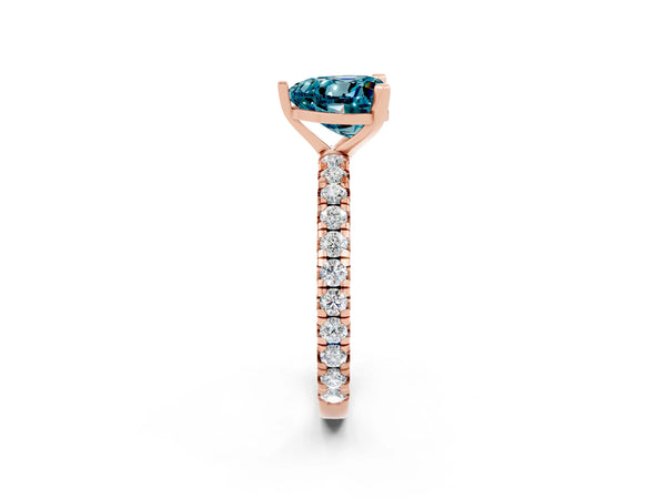 Rose gold Heart Cut Blue Topaz Pavé Solitaire Ring with Round Band and Prong Setting