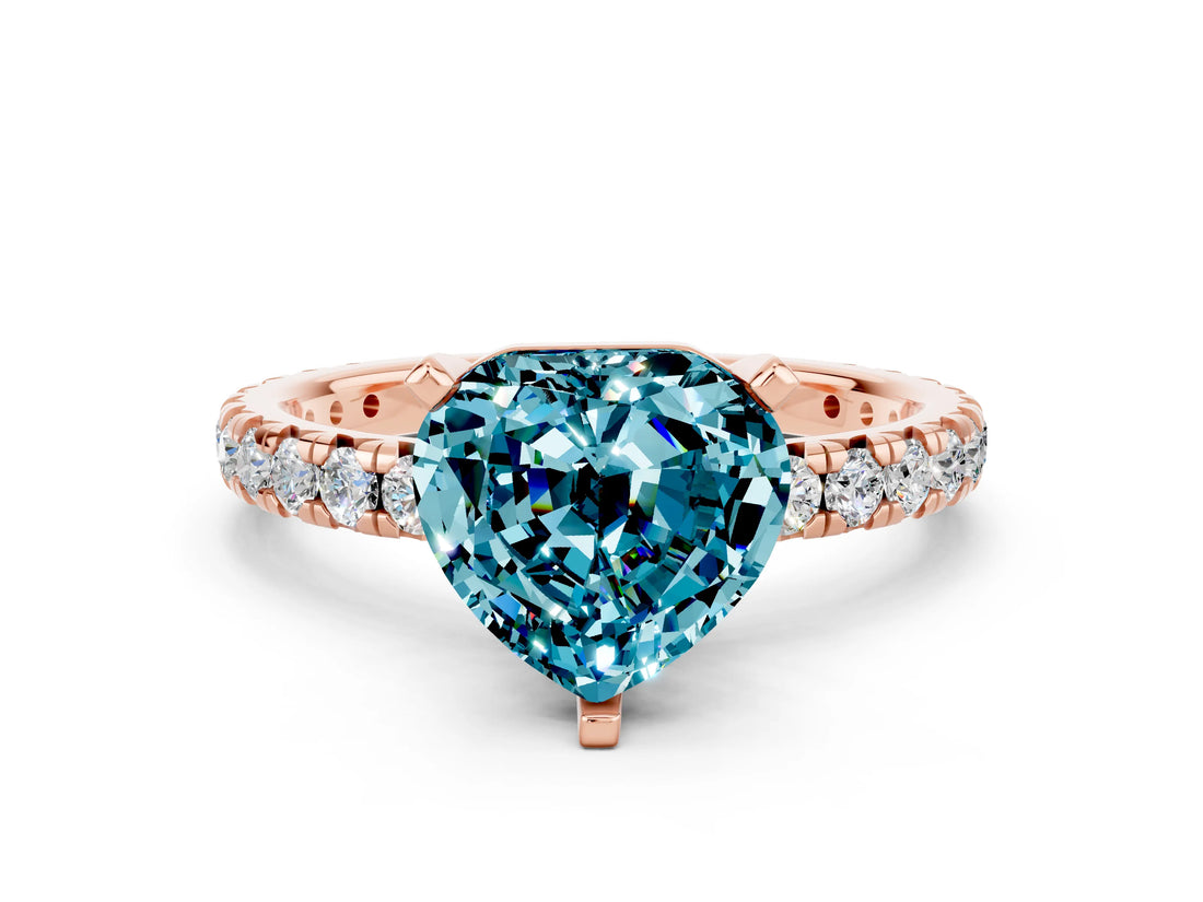 Rose gold Heart Cut Blue Topaz Pavé Solitaire Ring with Round Band and Prong Setting_24