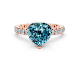 Rose gold Heart Cut Blue Topaz Pavé Solitaire Ring with Round Band and Prong Setting_24